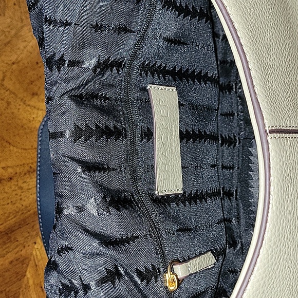 THACKER Leather Nola Shoulder/Crossbody Bag, Flap over, White/Taupe, NWT - Picture 13 of 16